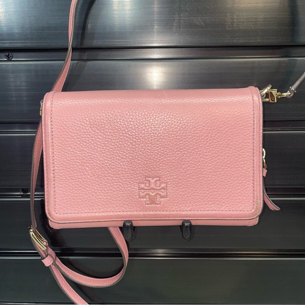 Tory Burch Pink Leather Clutch Shoulder Bag Purse